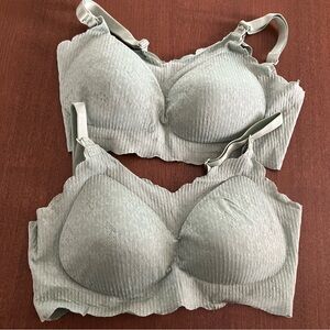 2 Maternity Postpartum Nursing Light Green Stretchy Comfortable Lace Bras